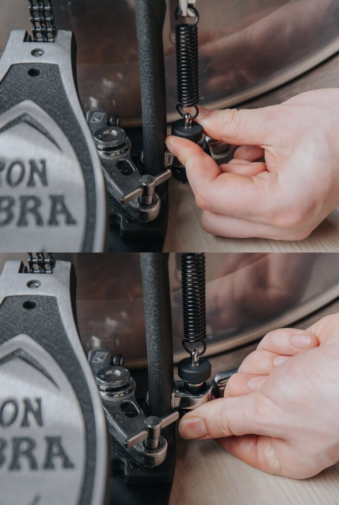 how to tighten drum pedal spring tension