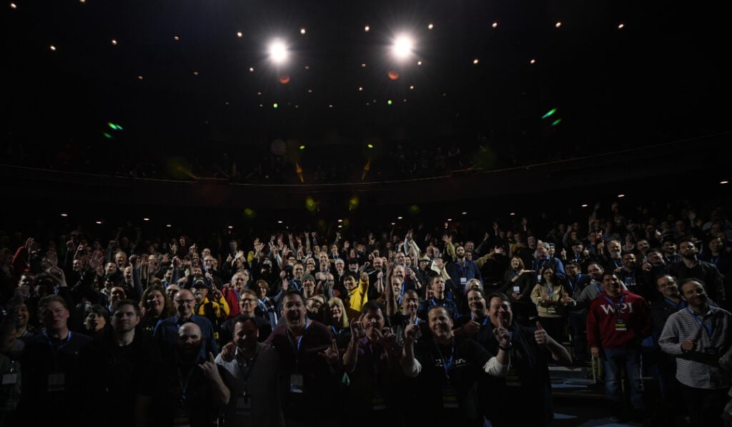 seeing a big crowd, like this audience at the 2020 Drumeo Festival, can cause stage fright