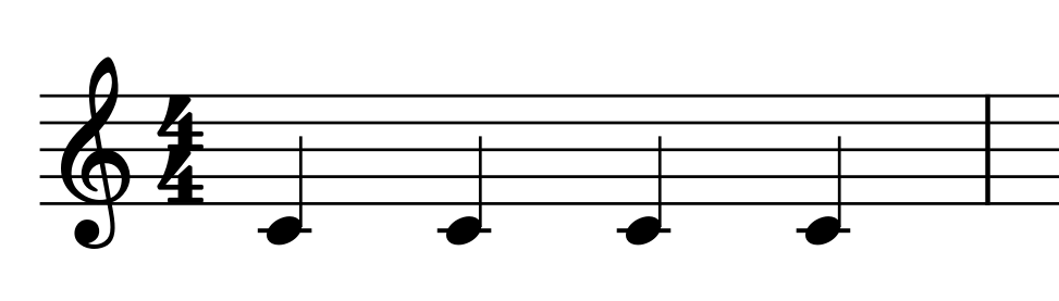 Four quarter notes in common time (4/4).
