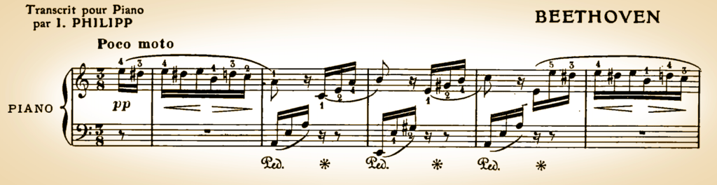 Archaic sepia toned manuscript of the first line of Fur Elise.