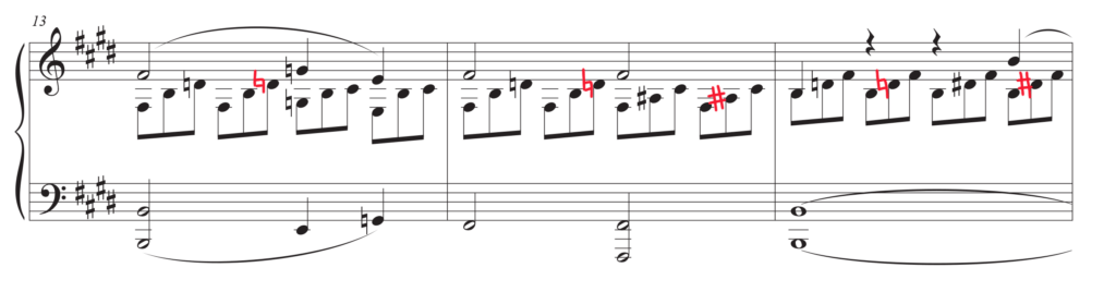 Moonlight sonata sheet music with accidentals in red.