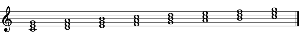 Diatonic triads in C major on staff.