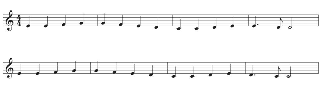 How to arrange a song. Ode to joy melody in C major in standard notation.