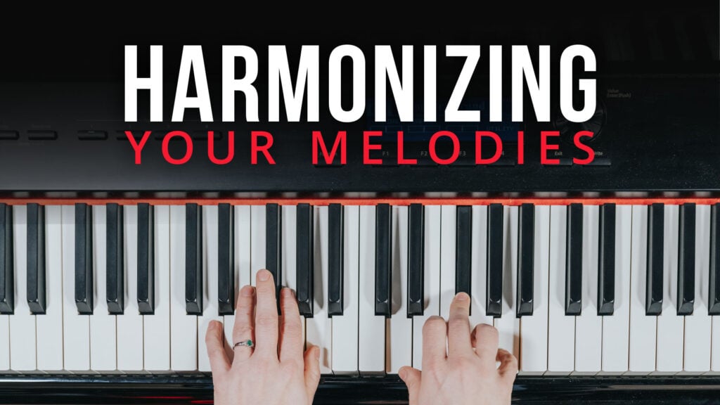 Overhead photo of hands playing piano with text "Harmonizing Your Melodies"