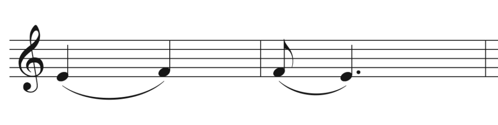 Examples of slurs in standard notation.