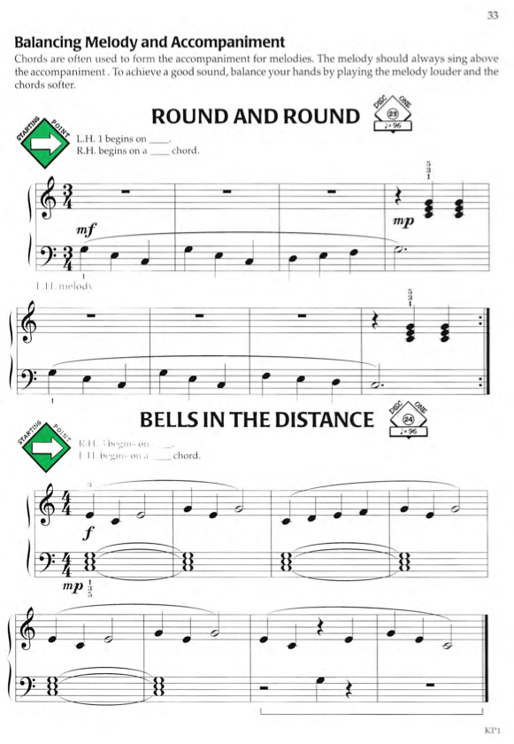 Sample page with sheet music of Bastien book.