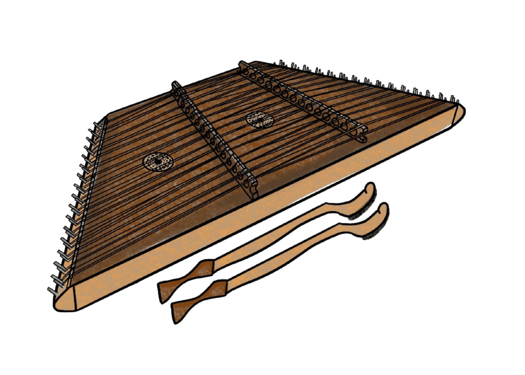 Illustration of a hammered dulcimer.