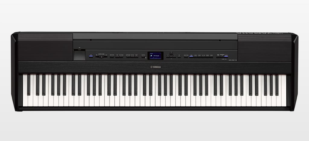 Large black piano keyboard.
