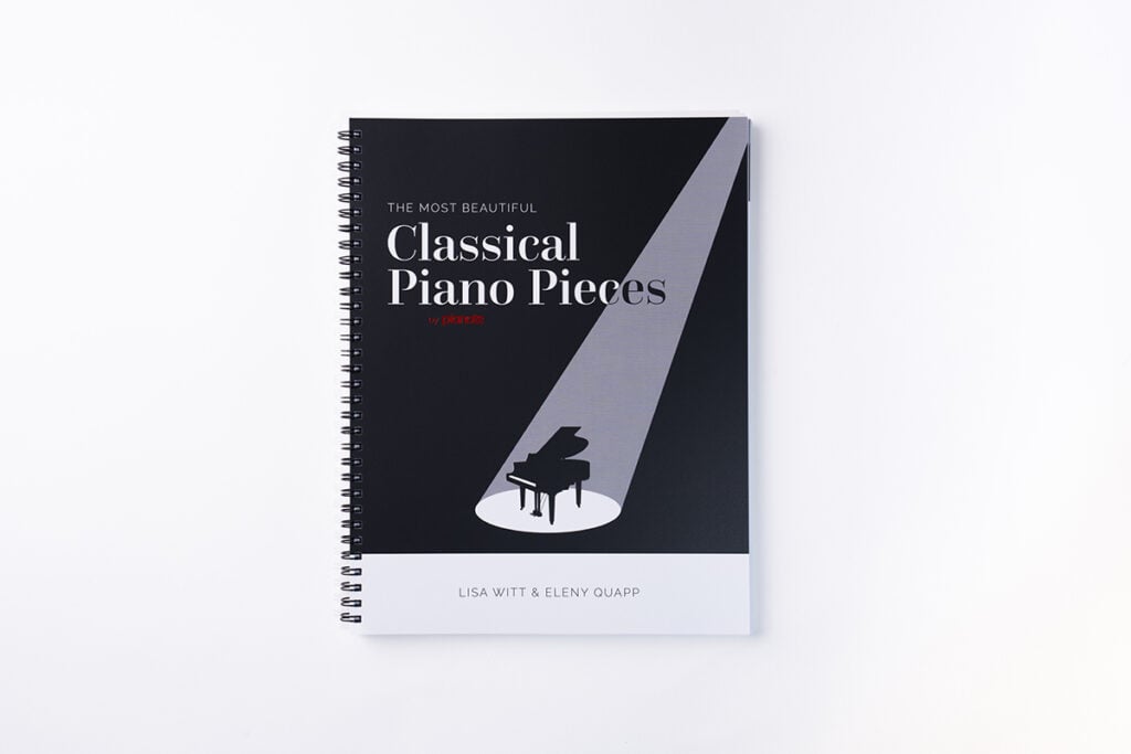 Black and white book: The Most Beautiful Classical Piano Pieces.