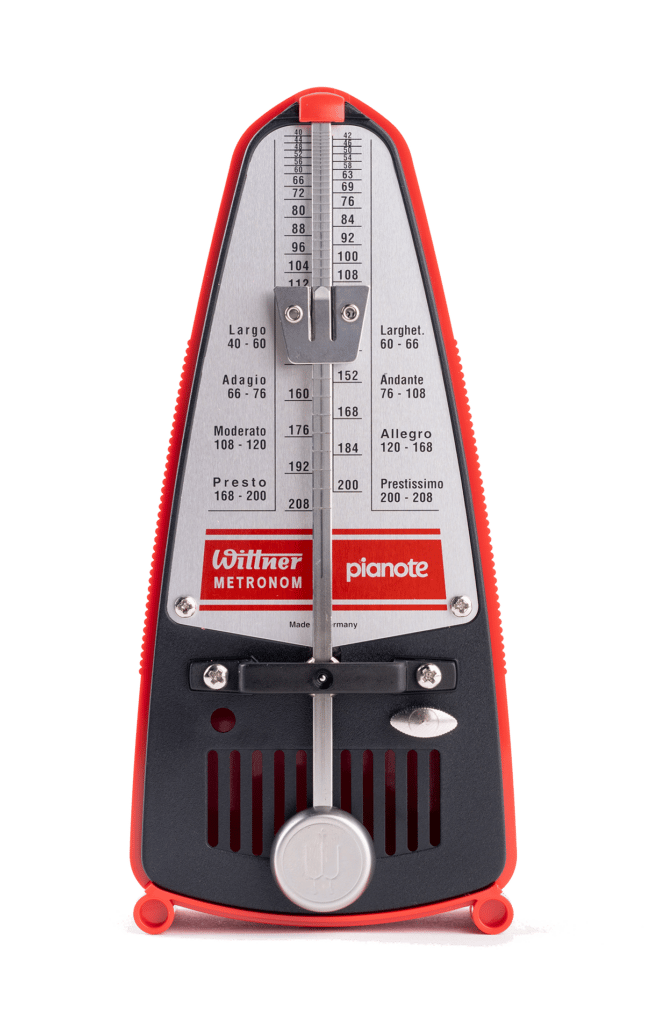 Red metronome with speed markings.