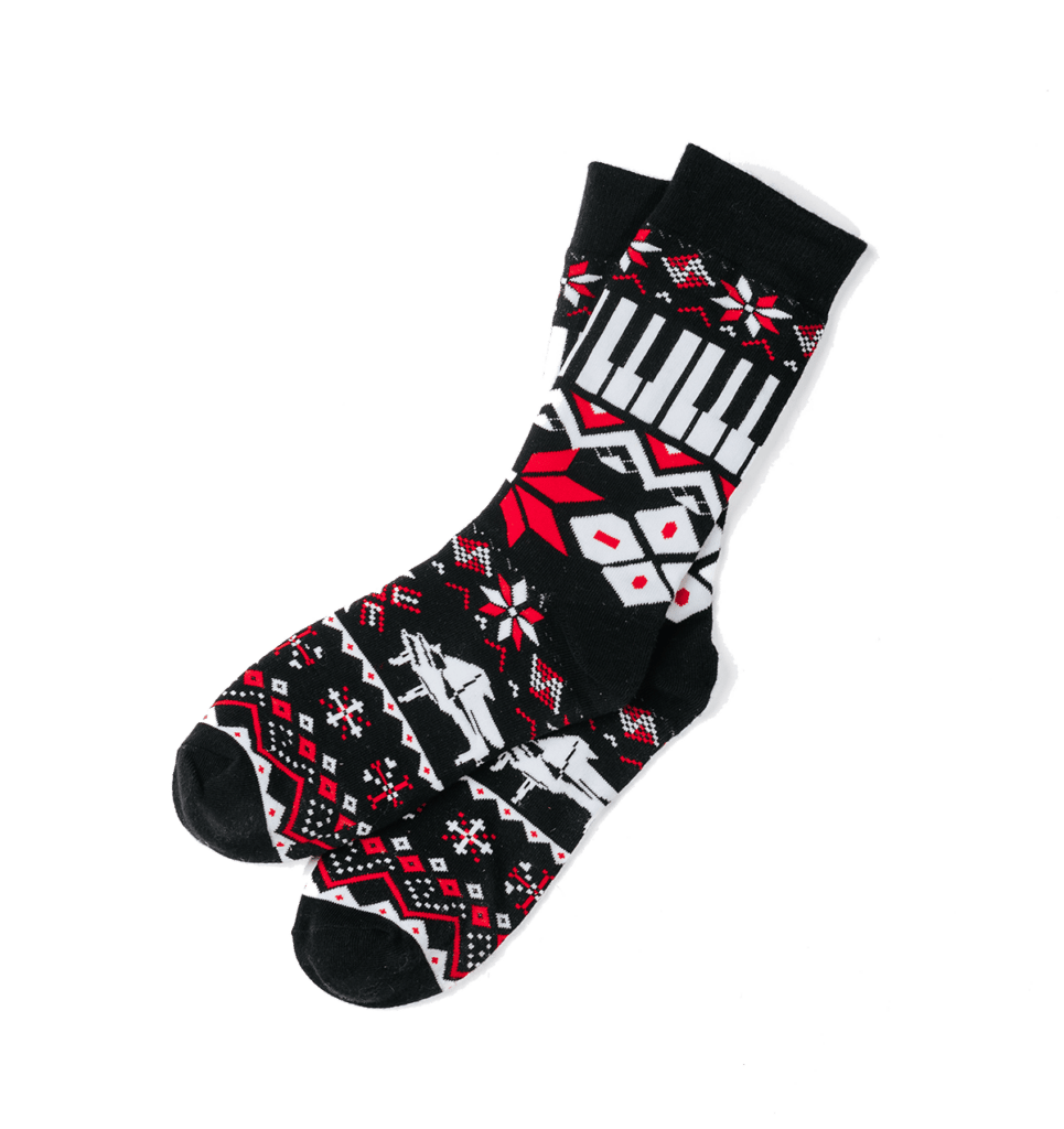 Socks with keyboard and Christmas all-over print.