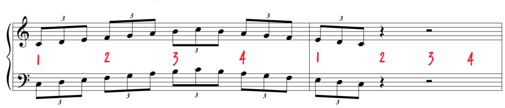 One octave C major scale in triplets.