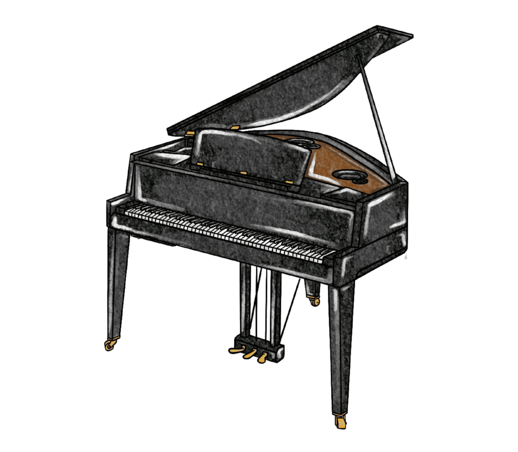 Illustration of a hybrid digital grand piano.