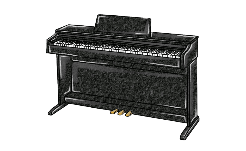 Illustration of an upright digital piano.