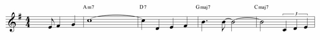 Autumn Leaves melody with rhythmic variation in standard notation.