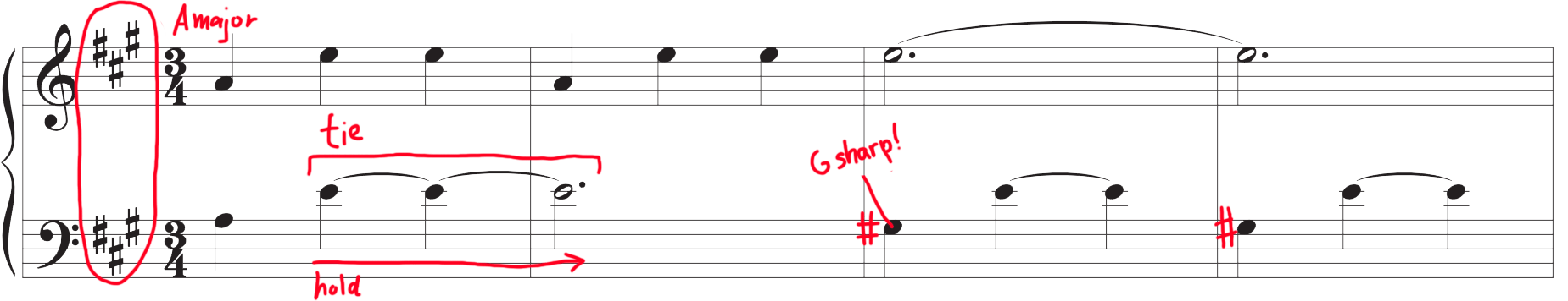 Mark-up of Beautiful Melody #1 sheet music.