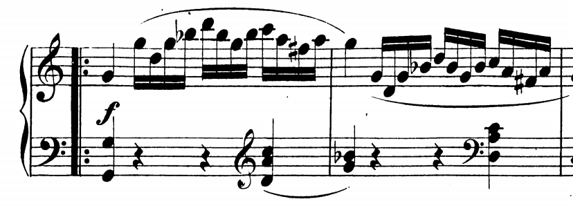 Section of Sonata in C Major by Mozart with added flats and sharps. -accidentals.