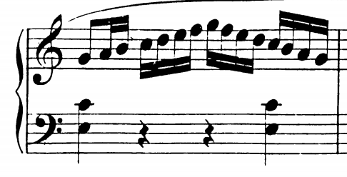 Measure from Sonata in C major by Mozart showing C major scale up and down.