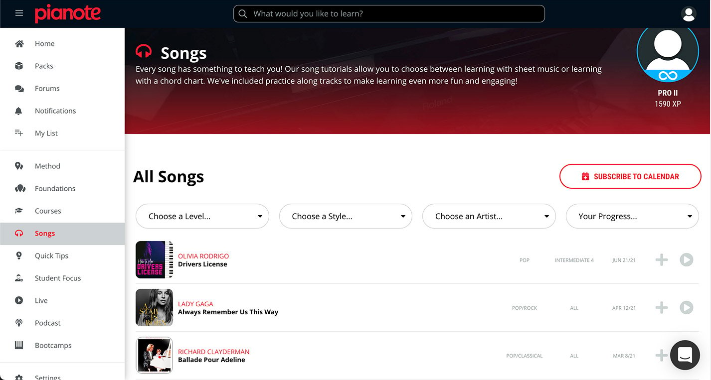 Screenshot of song library.