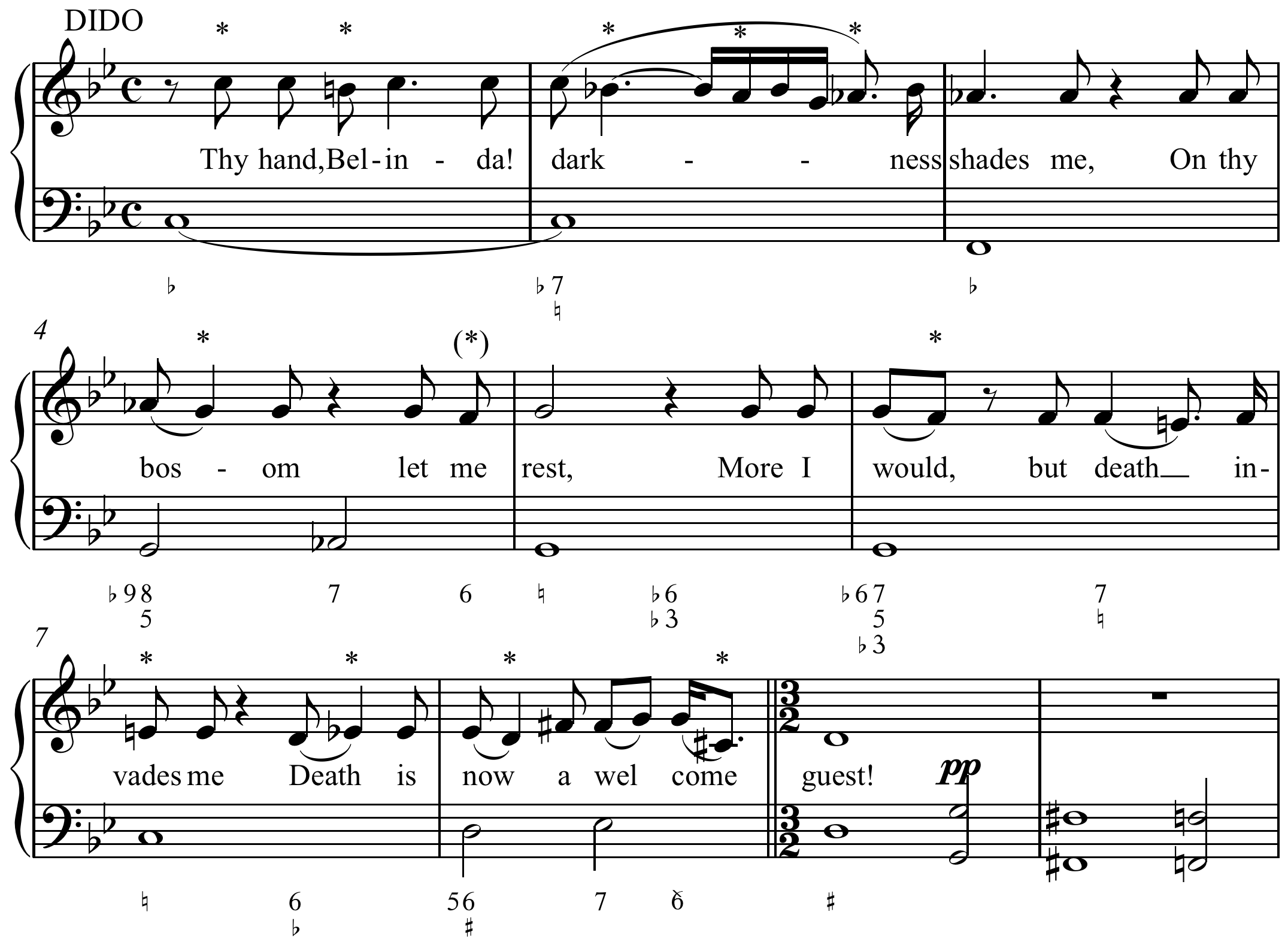 Figured bass example from "Thy Hand, Belinda" from Dido and Aeneas opera.