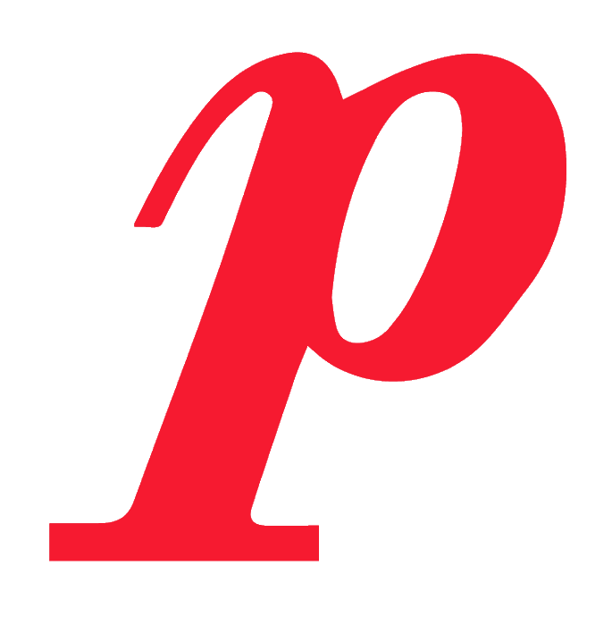 Piano symbol - p in red stylized font.
