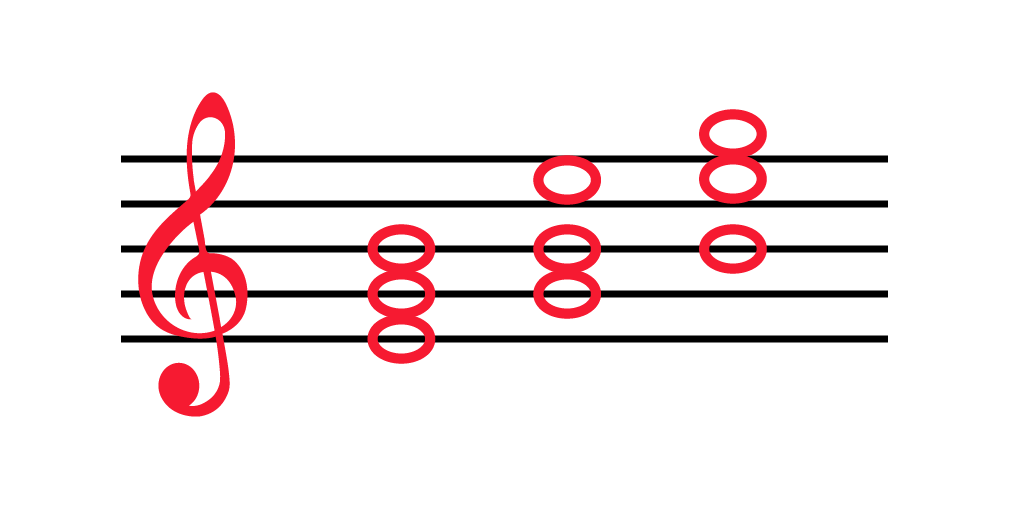 Treble clef staff with whole note chords in various inverted positions.