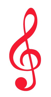 Red treble clef: swirly symbol
